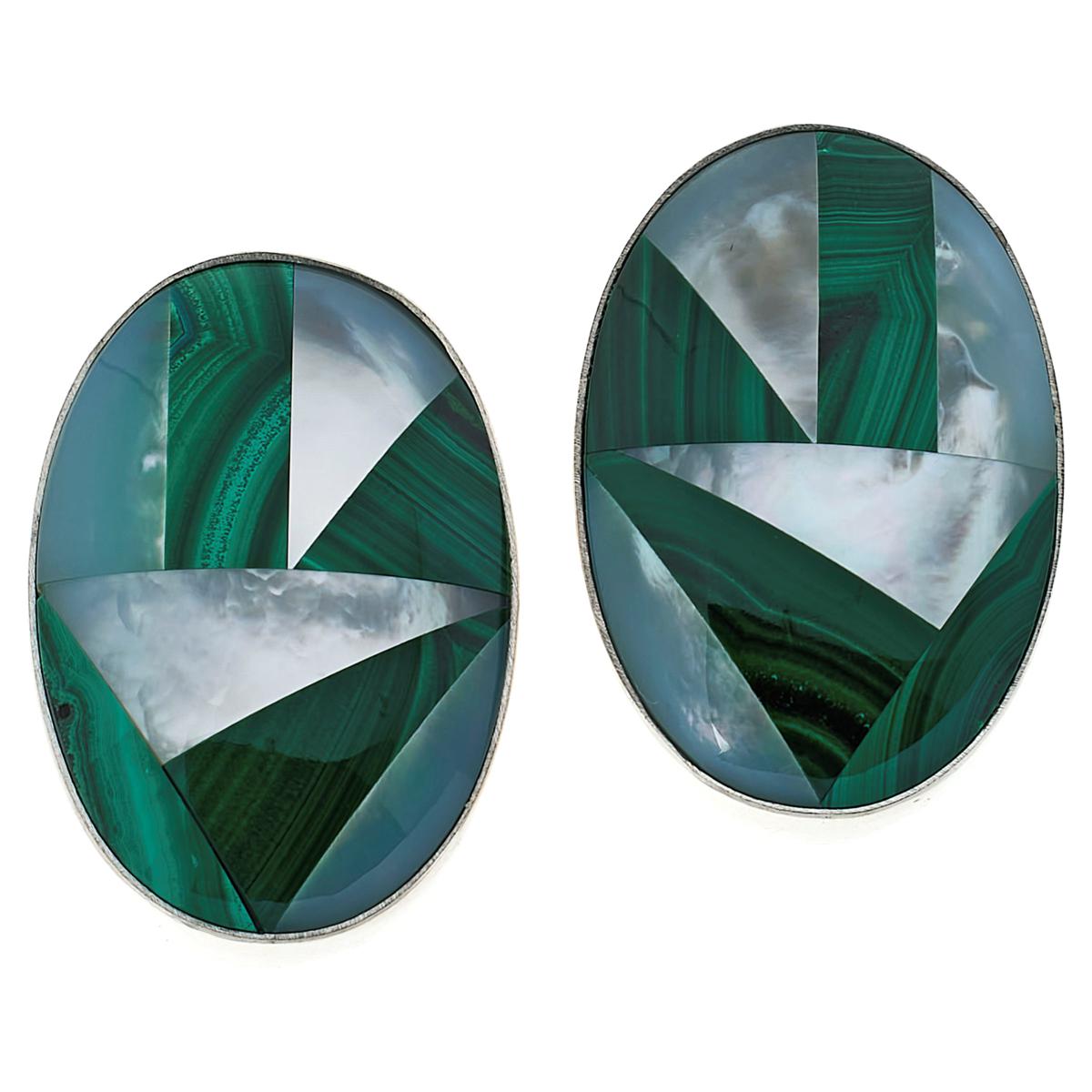 Jay King Sterling Silver Malachite & MoP Earrings,