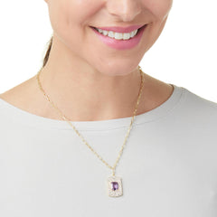 Rarities Sterling Silver Amethyst &White Zircon GoldPlated Pendant with Chain, 18"