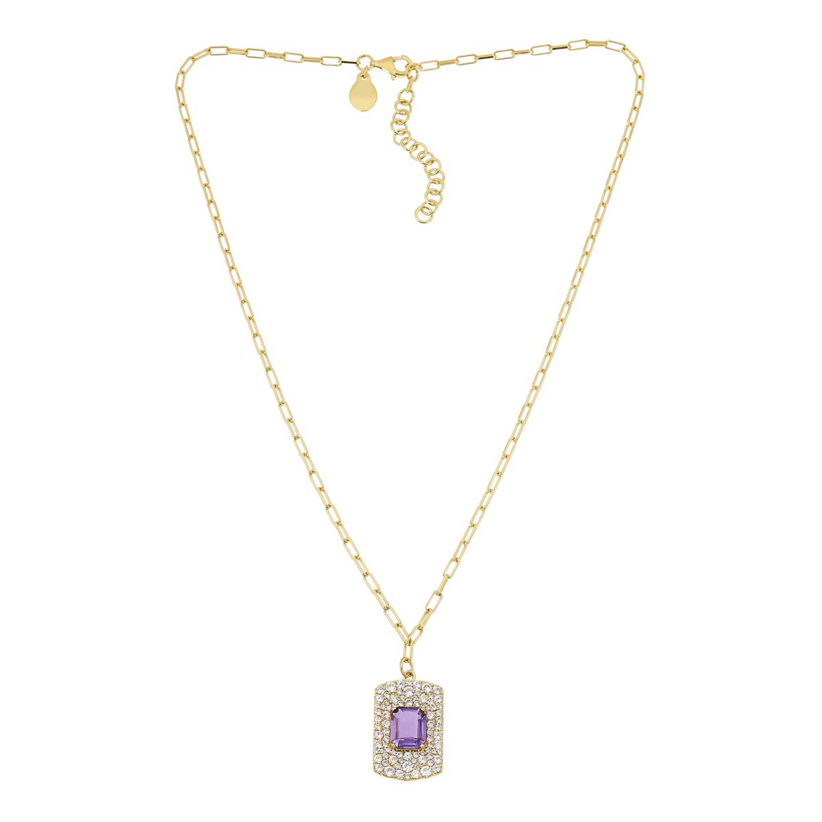Rarities Sterling Silver Amethyst &White Zircon GoldPlated Pendant with Chain, 18"