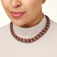 Jay King Sterling Silver Pink, Orange, and Green Multi-gemstone Woven Necklace, 18"