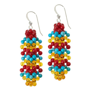 Jay King Sterling Silver Turquoise, Coral & Ember Earrings, 1"