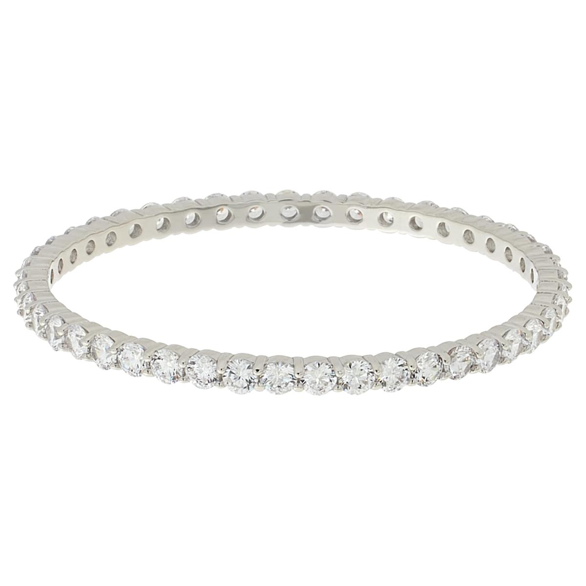 Absolute Sterling Silver Round Stone Bangle Bracelet, 6-3/4"