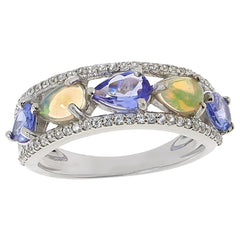 Colleen Lopez Sterling Silver Opal, Tanzanite, & White Zircon Band Ring, Size 9