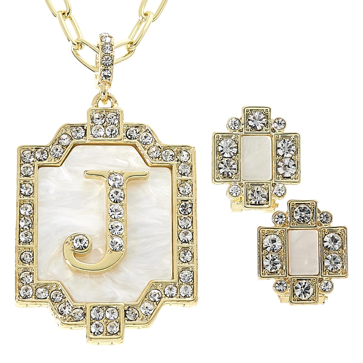 Heidi Daus Goldtone "J" Initial Offering Necklace & Stud Earrings Set, 18-1/4"
