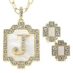Heidi Daus Goldtone "J" Initial Offering Necklace & Stud Earrings Set, 18-1/4"