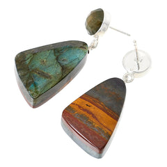 Jay King Sterling Silver Labradorite & Sunstone Reversible Drop Earrings 1”