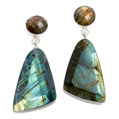 Jay King Sterling Silver Labradorite & Sunstone Reversible Drop Earrings 1”