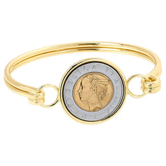 Bellezza 500 Lira Coin Bronze Ribbed Bangle Bracelet