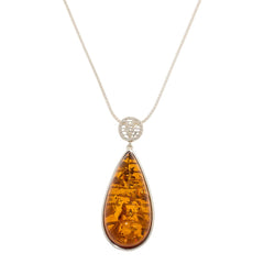 HSN Sterling Silver Amber Pendant Necklace, Adjustable
