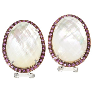 Colleen Lopez Mother-of-Pearl Doublet Pave Pink Sapphire Halo Stud Earrings, 1"