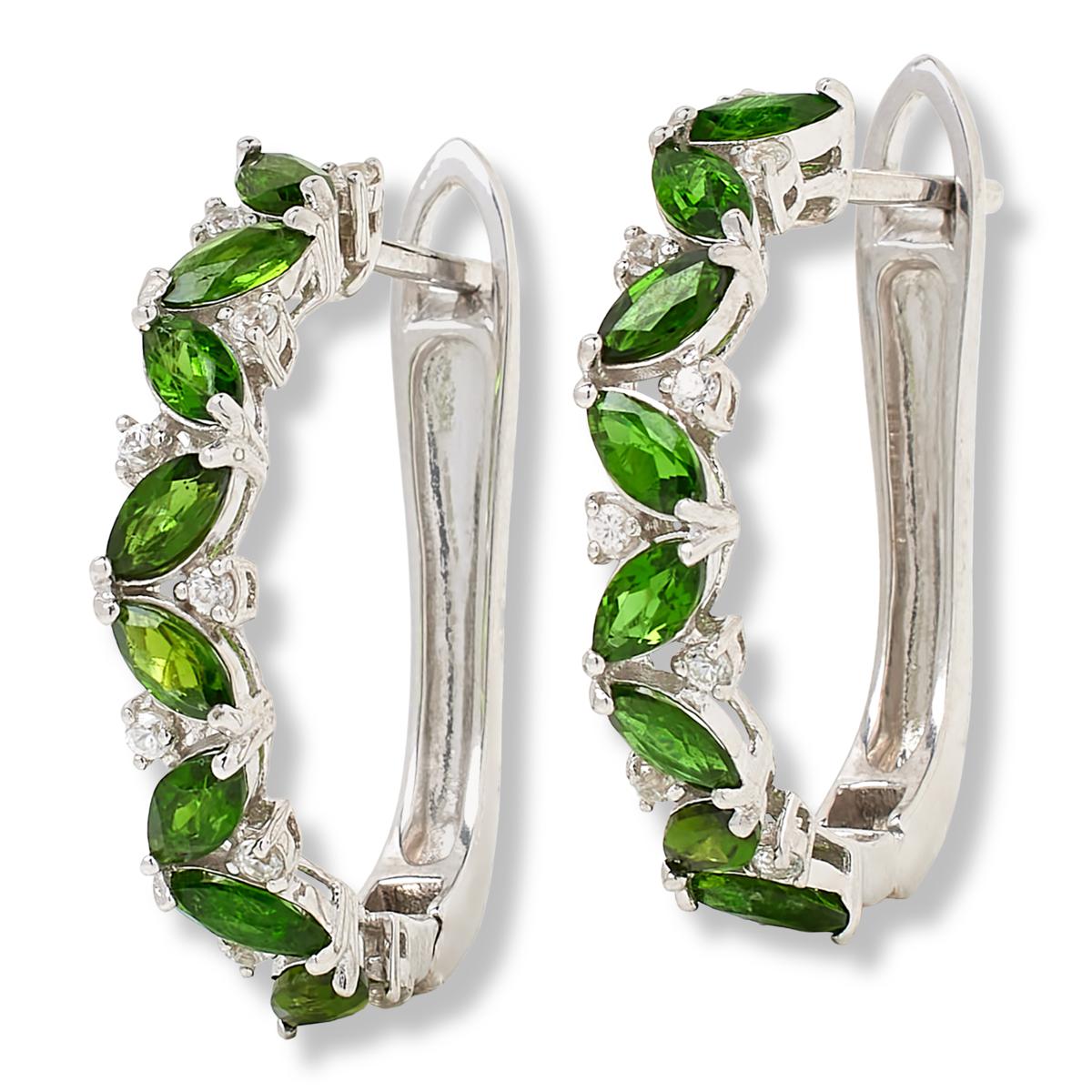 Colleen Lopez Sterling Silver Marquise-Cut Chrome Diopside & White Zircon Hoop Earrings.