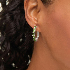 Colleen Lopez Sterling Silver Marquise-Cut Chrome Diopside & White Zircon Hoop Earrings.