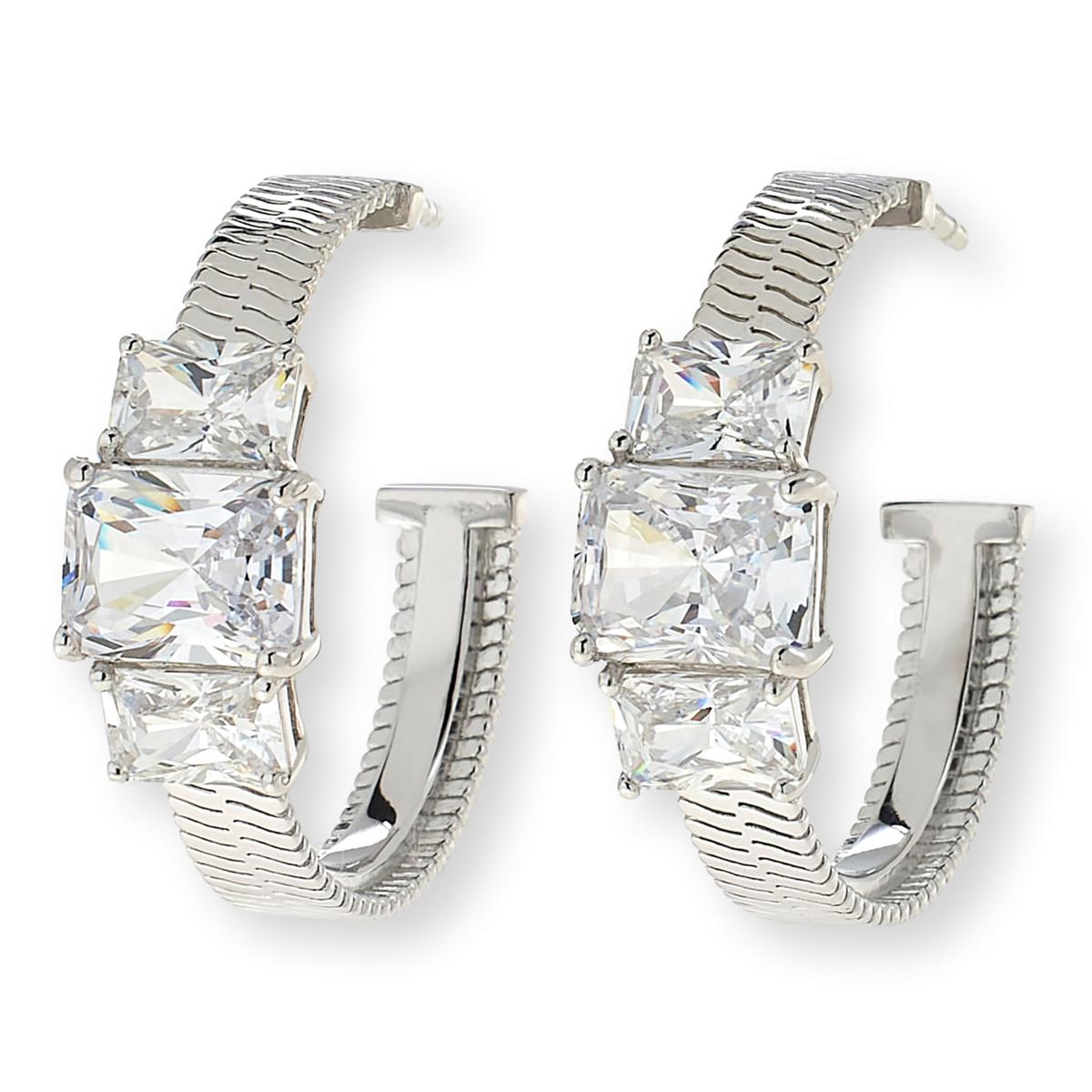 Absolute Sterling Silver Graduated Emerald-Cut Snake Hoop Earrings,