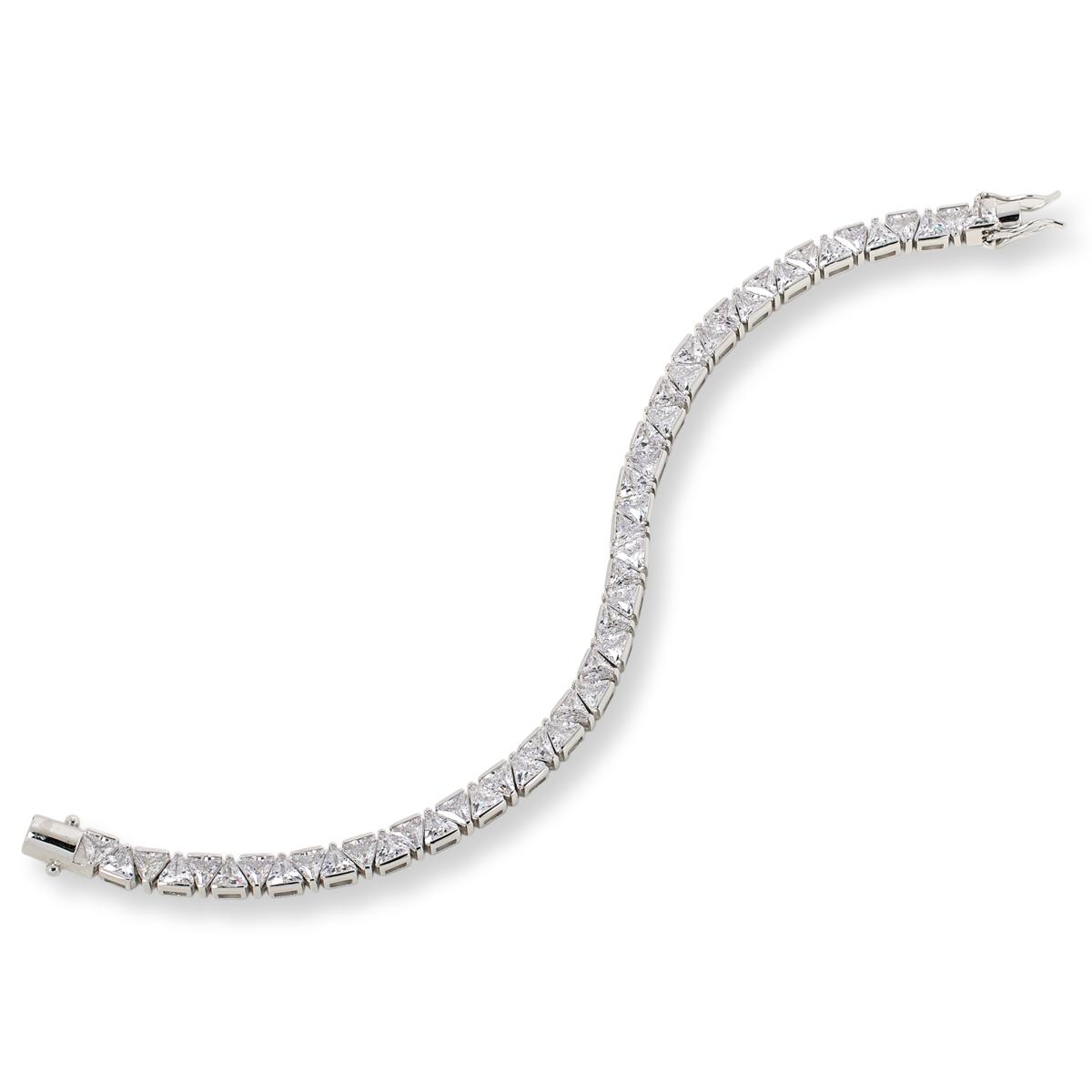 Absolute Sterling Silver Magic Magnet Clasp Trilliant-cut Line Bracelet, 7"