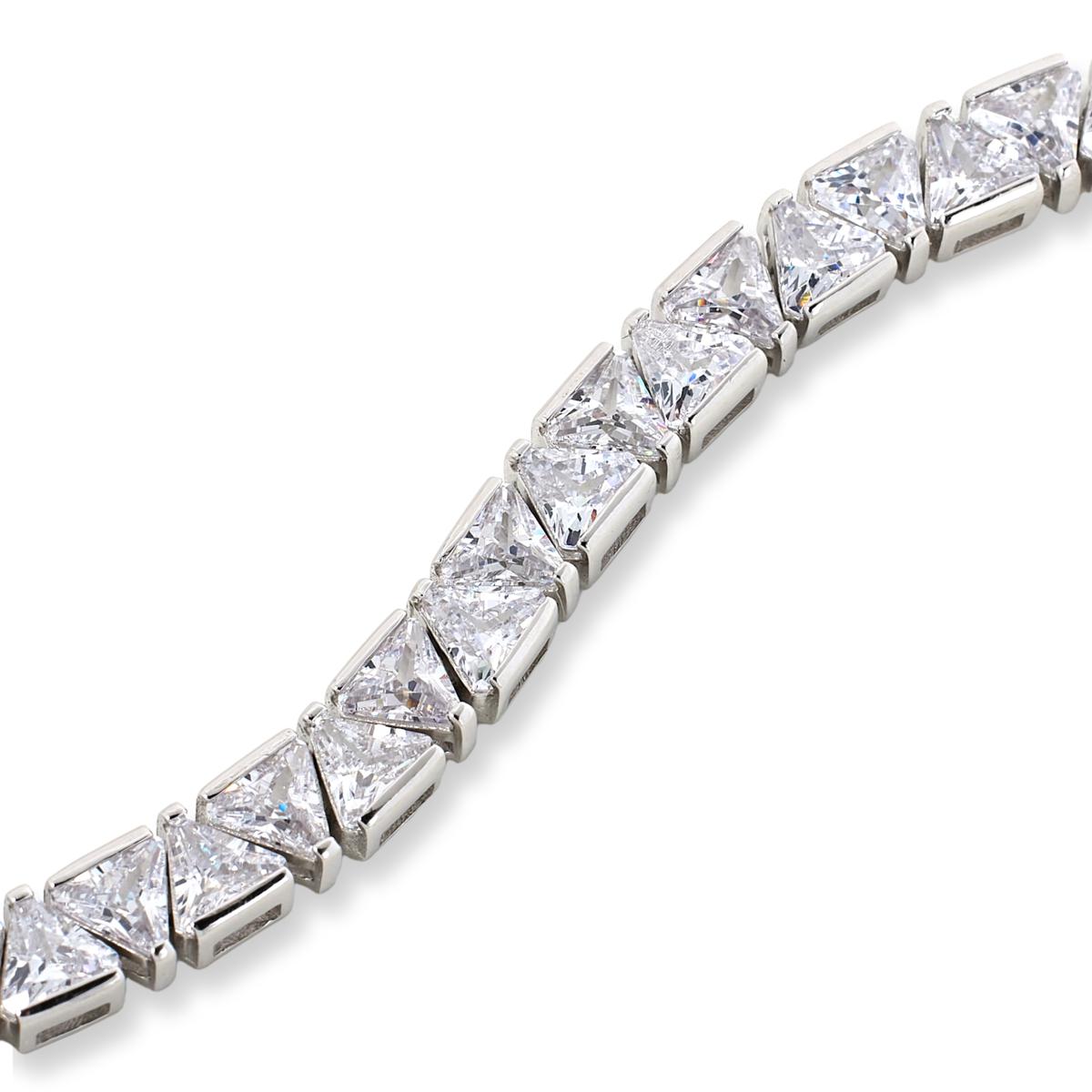 Absolute Sterling Silver Magic Magnet Clasp Trilliant-cut Line Bracelet, 7"