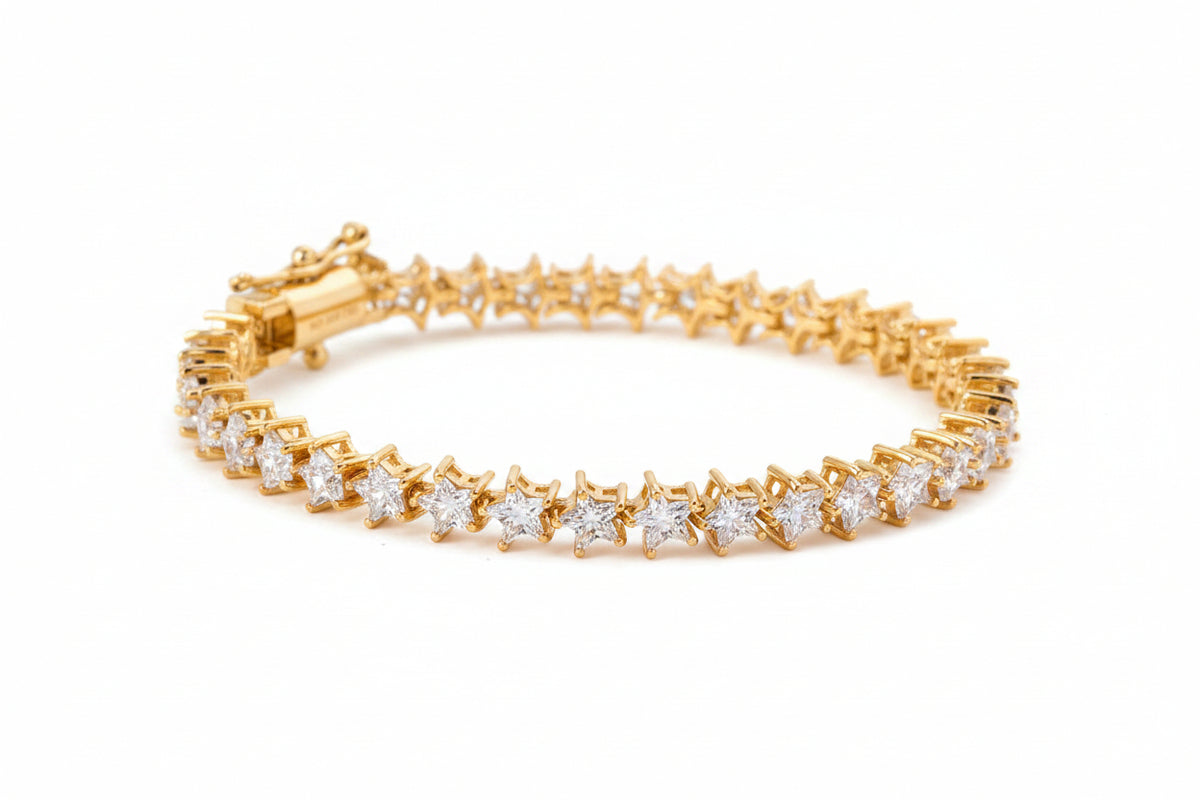 Absolute Sterling Silver Goldclad Magnet Clasp Star-shape Line Bracelet, 7-1/4"