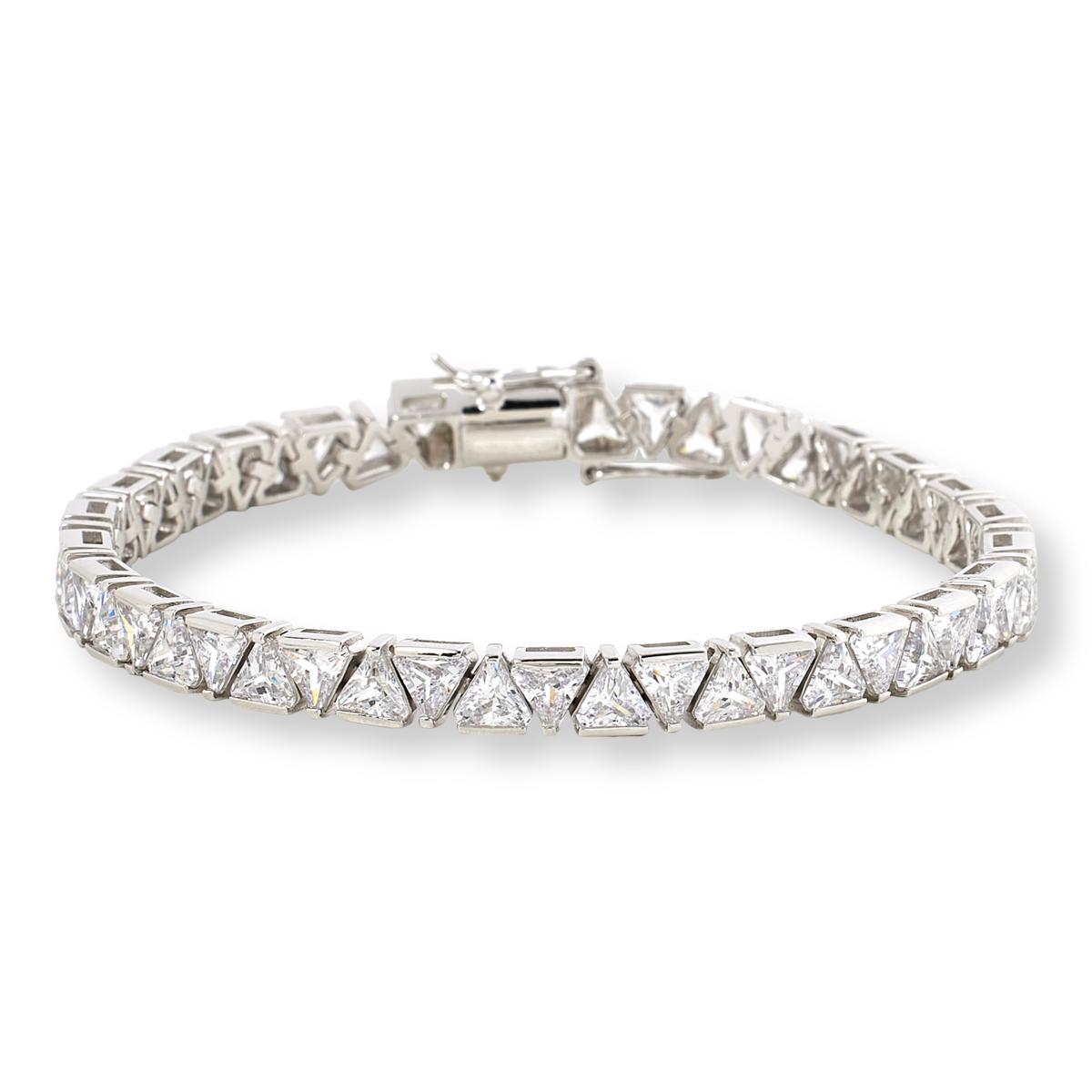 Absolute Sterling Silver Magic Magnet Clasp Trilliant-cut Line Bracelet, 7"