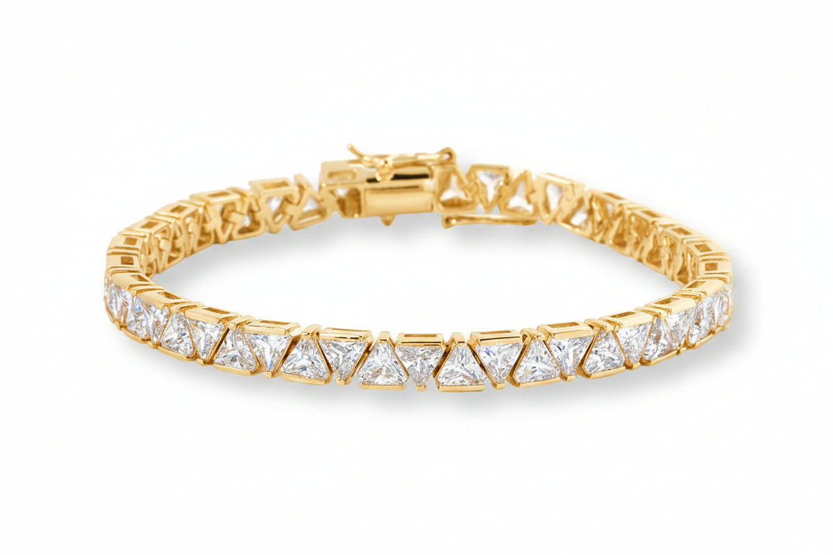 Absolute Sterling Silver Goldclad Magic Magnet Clasp Trilliant-shape Line Bracelet, 8"
