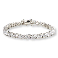 Absolute Sterling Silver Magic Magnet Clasp Trilliant-cut Line Bracelet, 7"