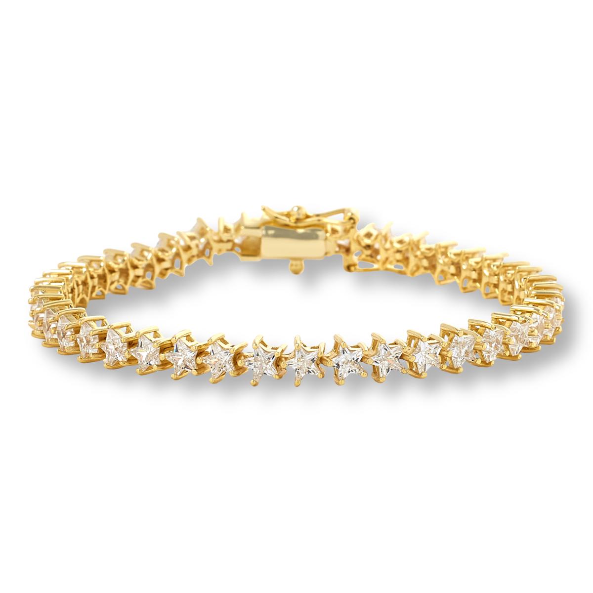 Absolute Sterling Silver Goldclad Magic Magnet Clasp Star-cut Line Bracelet, 7-3/4"