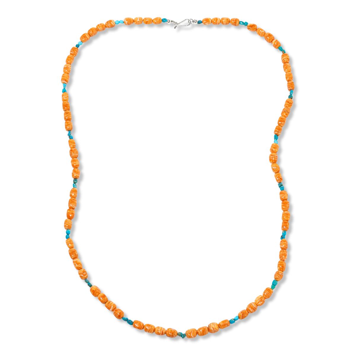 Jay King Sterling Silver Orange Spiny Oyster Shell & Turquoise Bead Necklace, 36"