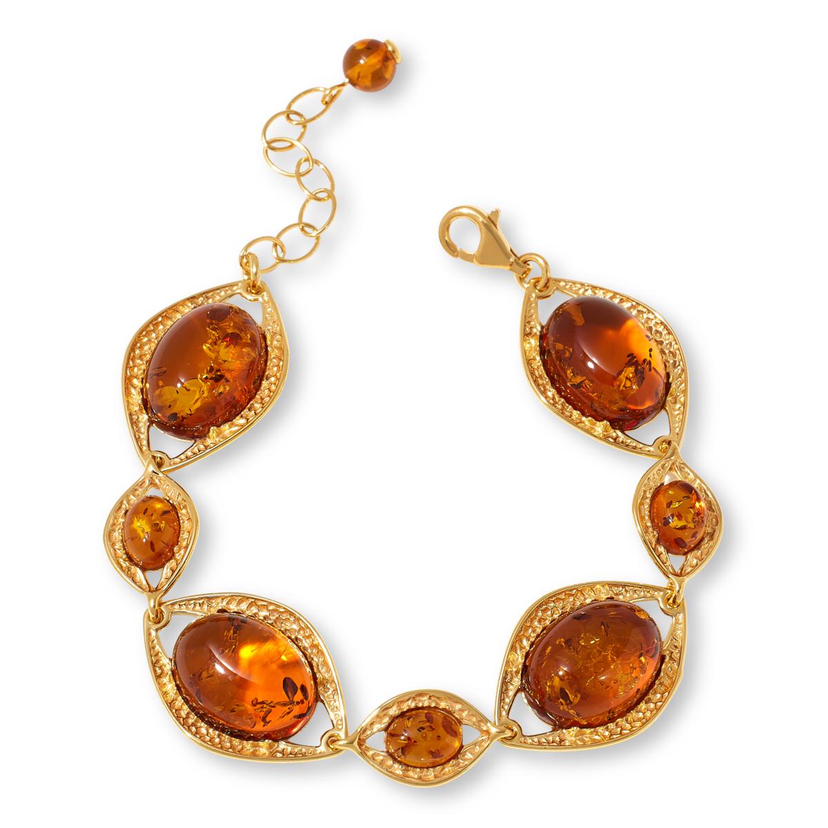 Amber Extraordinaire Gold-Plated Sterling Silver Oval Station Bracelet, 6-1/4"