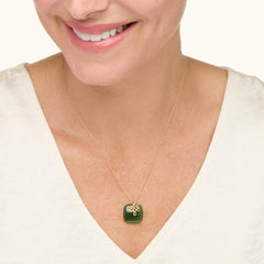 Jade of Yesteryear Sterling Silver Goldclad Cushion Jade Pendant Necklace, 18"