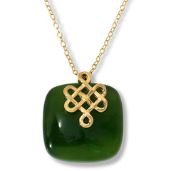 Jade of Yesteryear Sterling Silver Goldclad Cushion Jade Pendant Necklace, 18"