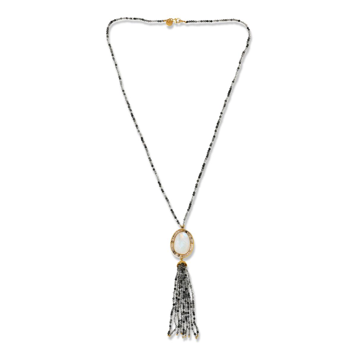 Colleen Lopez Sterling Silver Goldclad Moonstone Bead Tassel Drop Necklace, 28"
