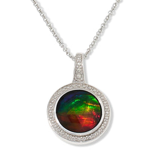 Canadian Ammolite Gems Sterling Silver Round Ammolite Pendant Necklace, 18"