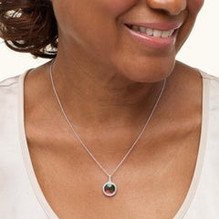 Canadian Ammolite Gems Sterling Silver Round Ammolite Pendant Necklace, 18"