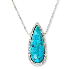 Colleen Lopez Sterling Silver Composite Turquoise & White Zircon Pear Halo Necklace, 18"