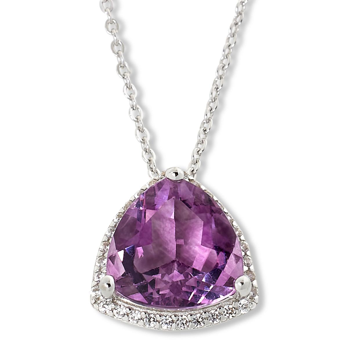 Colleen Lopez Sterling Silver Lavender Fluorite & White Zircon Trilliant Pendant Necklace, 18"