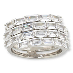 Absolute Sterling Silver 3.98ctw Emerald Cut 4Row Ring, Size 7