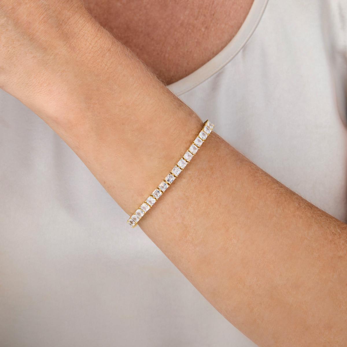 Absolute Sterling Silver 4mm Asscher-Cut Tennis Bracelet, 7"