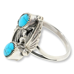 Anillo de plata de ley Chaco Canyon con turquesa de la Bella Durmiente de 2 piedras, talla 10