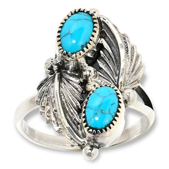 Anillo de plata de ley Chaco Canyon con turquesa de la Bella Durmiente de 2 piedras, talla 10
