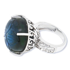 Colleen Lopez Sterling Silver Floral-Carved Labradorite Ring, Size 9