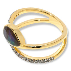 Canadian Ammolite Gems Ammolite & White Topaz Crossover Ring, Size 9