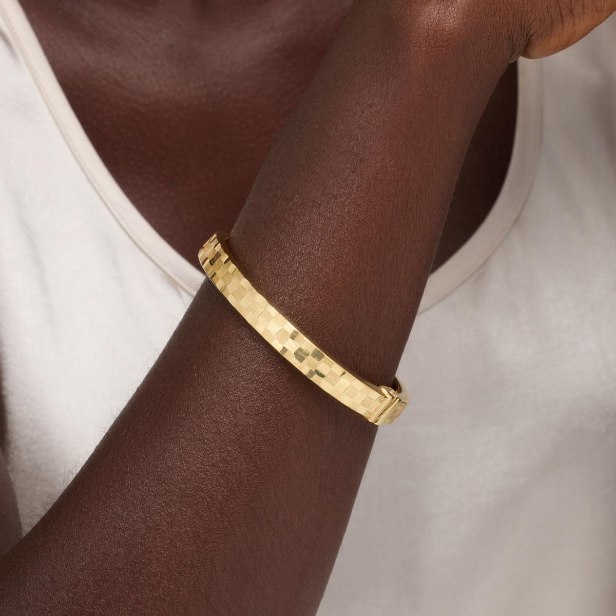 Bellezza Bronze Polished and Satin Checkerboard Bangle Bracelet, 7-1/4"