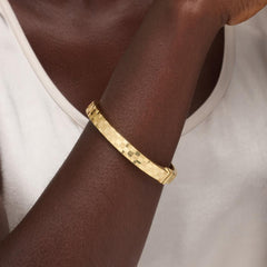 Bellezza Bronze Polished and Satin Checkerboard Bangle Bracelet, 7-1/4"