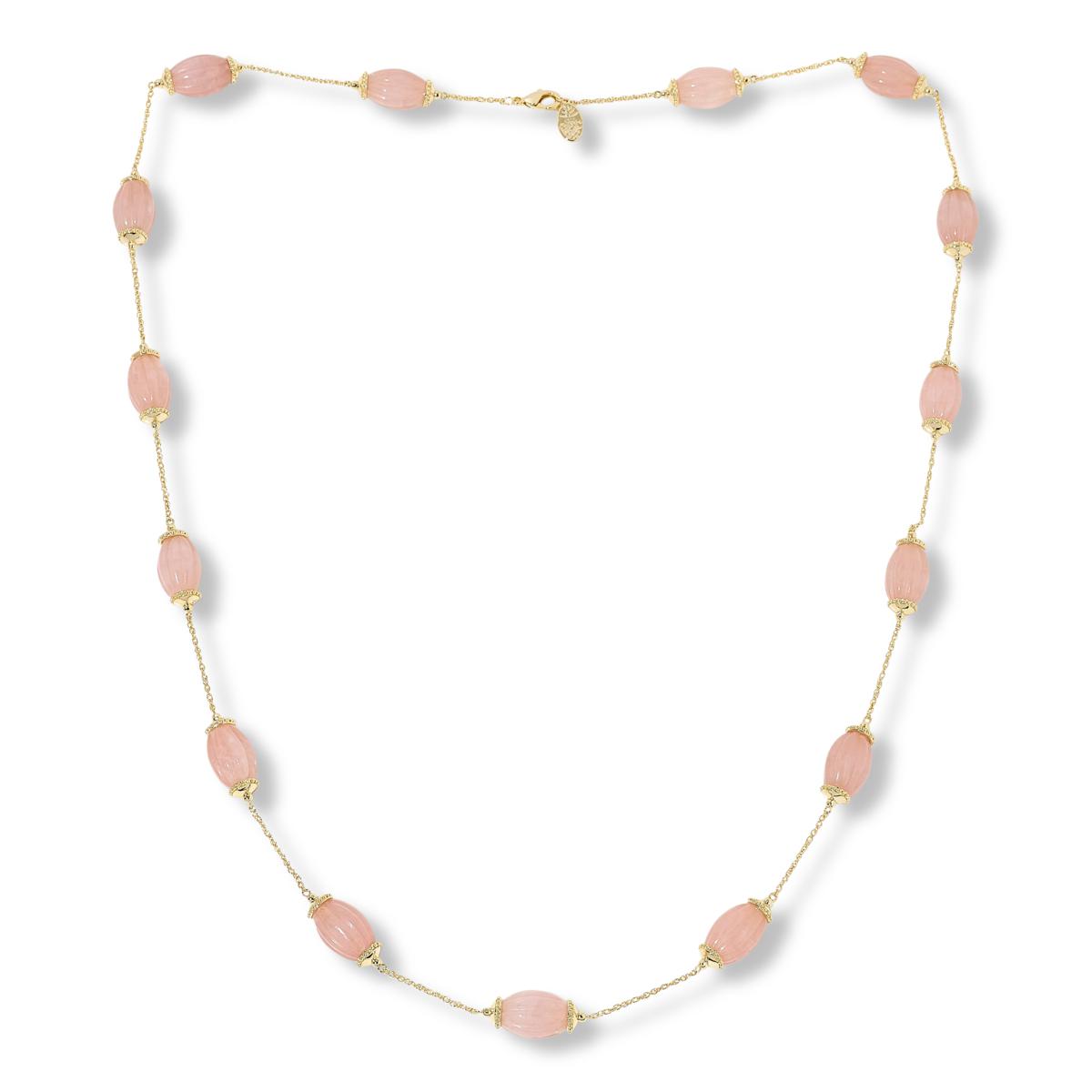 Connie C Carroll Julia Pink Carved Gem Station Necklace, 36"