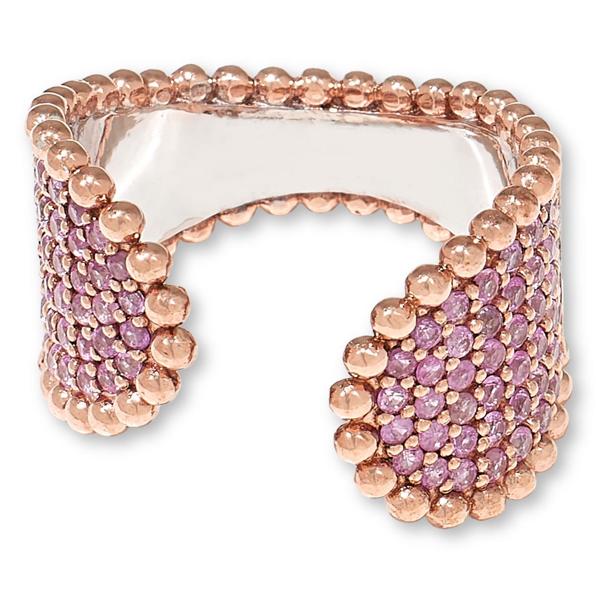 Colleen Lopez Sterling Silver Pink Sapphire Pavé Bypass Cuff Ring, Size 7