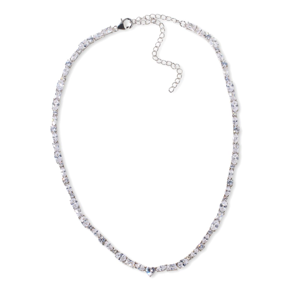 Absolute Sterling Silver Simulated Diamond Mixed Cut Tennis Necklace