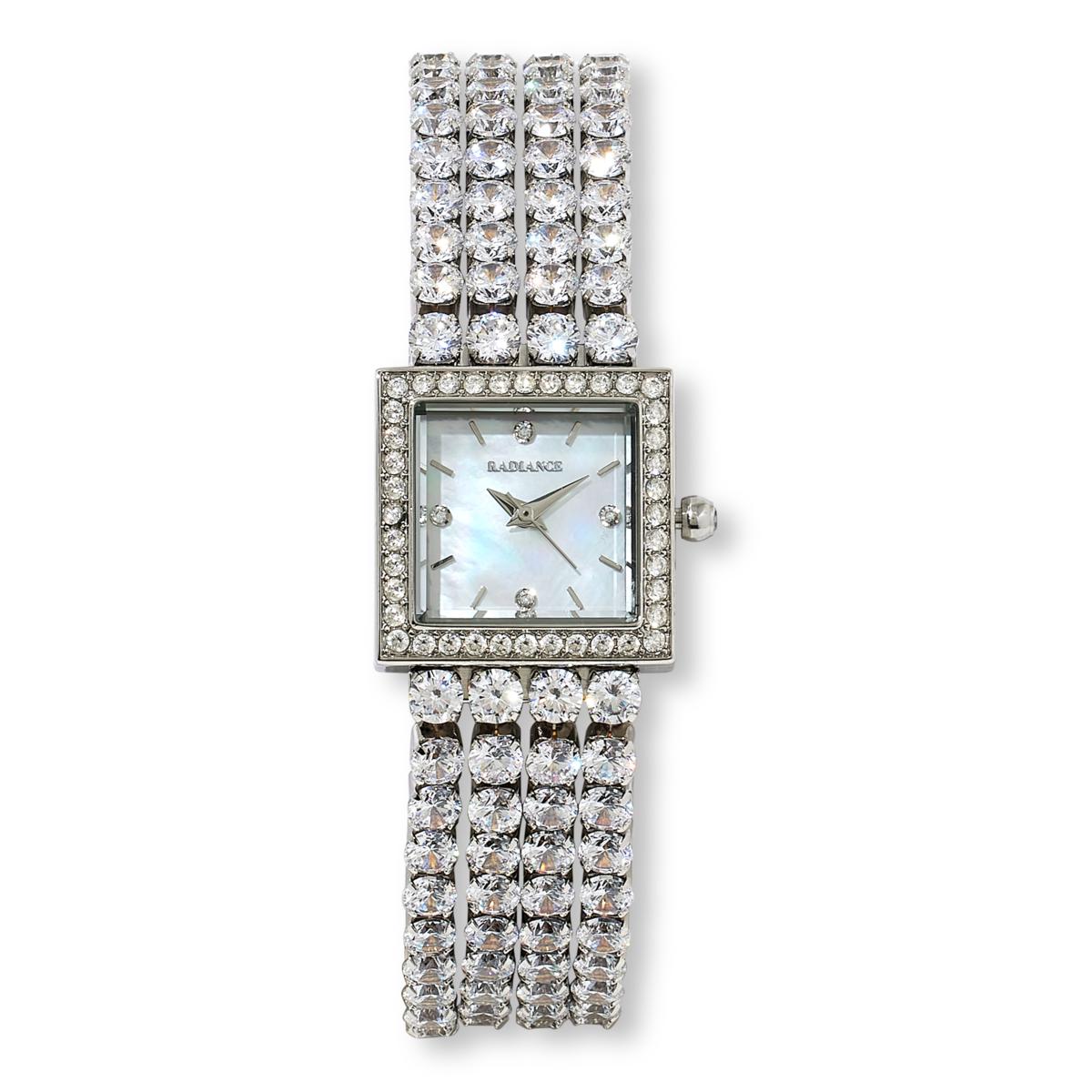 Absolute Sterling Silver 4-strand cubic Zirconia Square Watch,