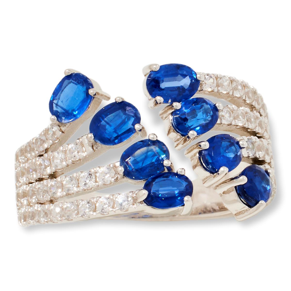 Colleen Lopez Sterling Silver Kyanite & White Zircon Open-Shank Ring, Size 7