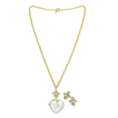 Heidi Daus Winter Heart Drop Necklace & Clip-on Stud Earrings Set