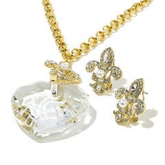 Heidi Daus Winter Heart Drop Necklace & Clip-on Stud Earrings Set