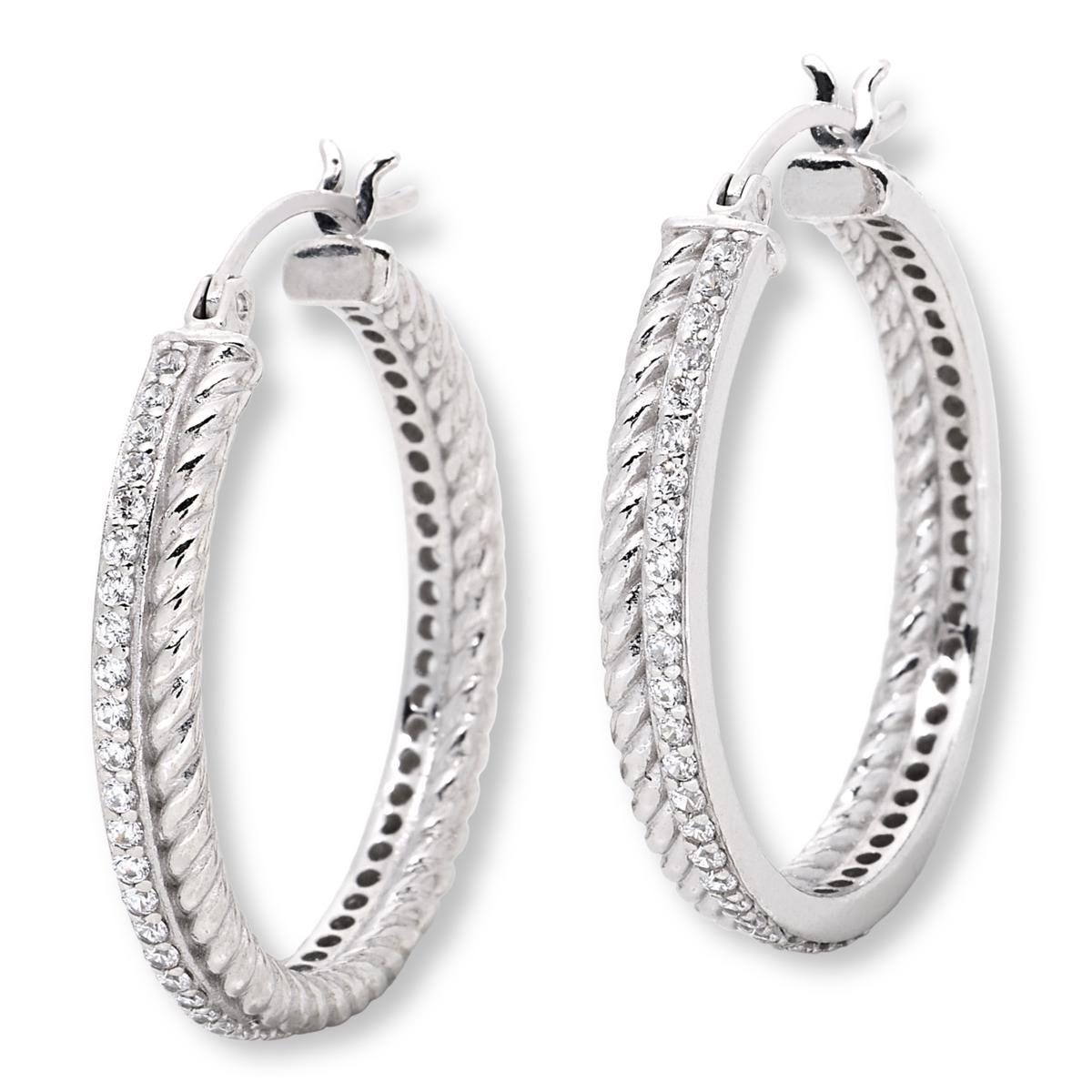Absolute x Katharine McPhee Sterling Silver 2Row Pav Hoop Earrings