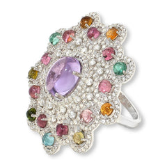 Colleen Lopez Sterling Silver Pink Amethyst & Multigem Round Cluster Ring, Size 6